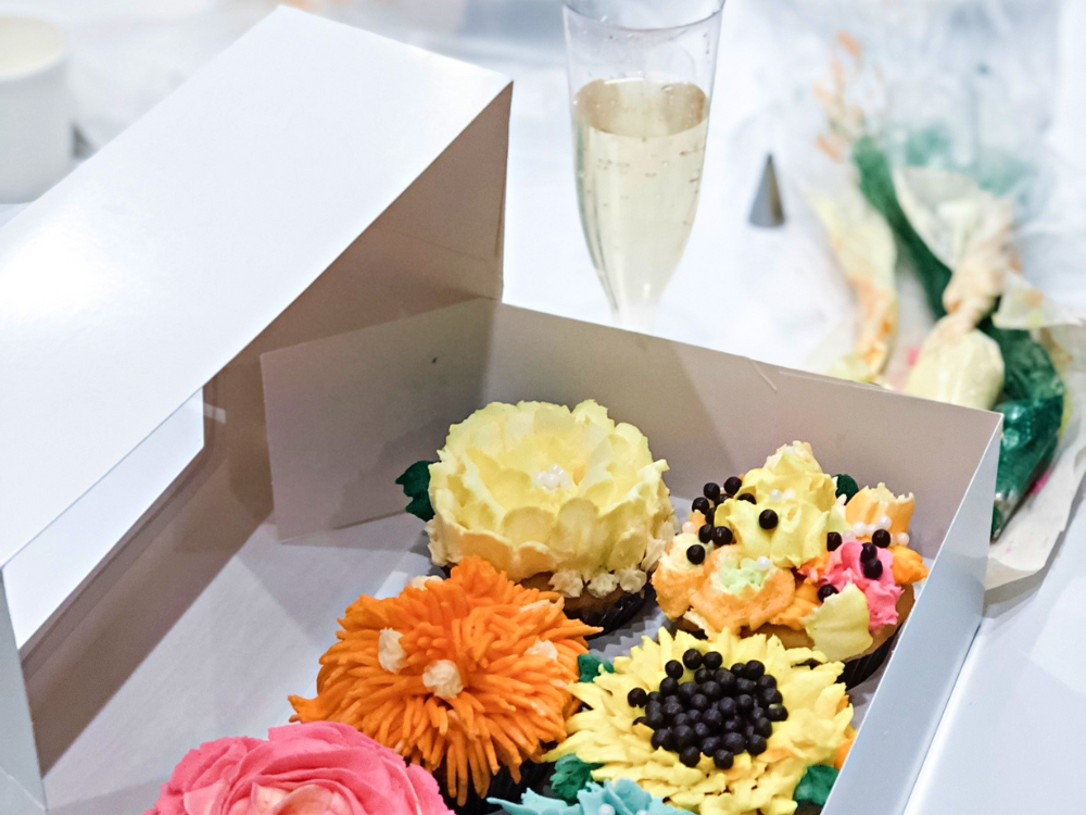 Buttercream Flowers and Succulents with Bubbles