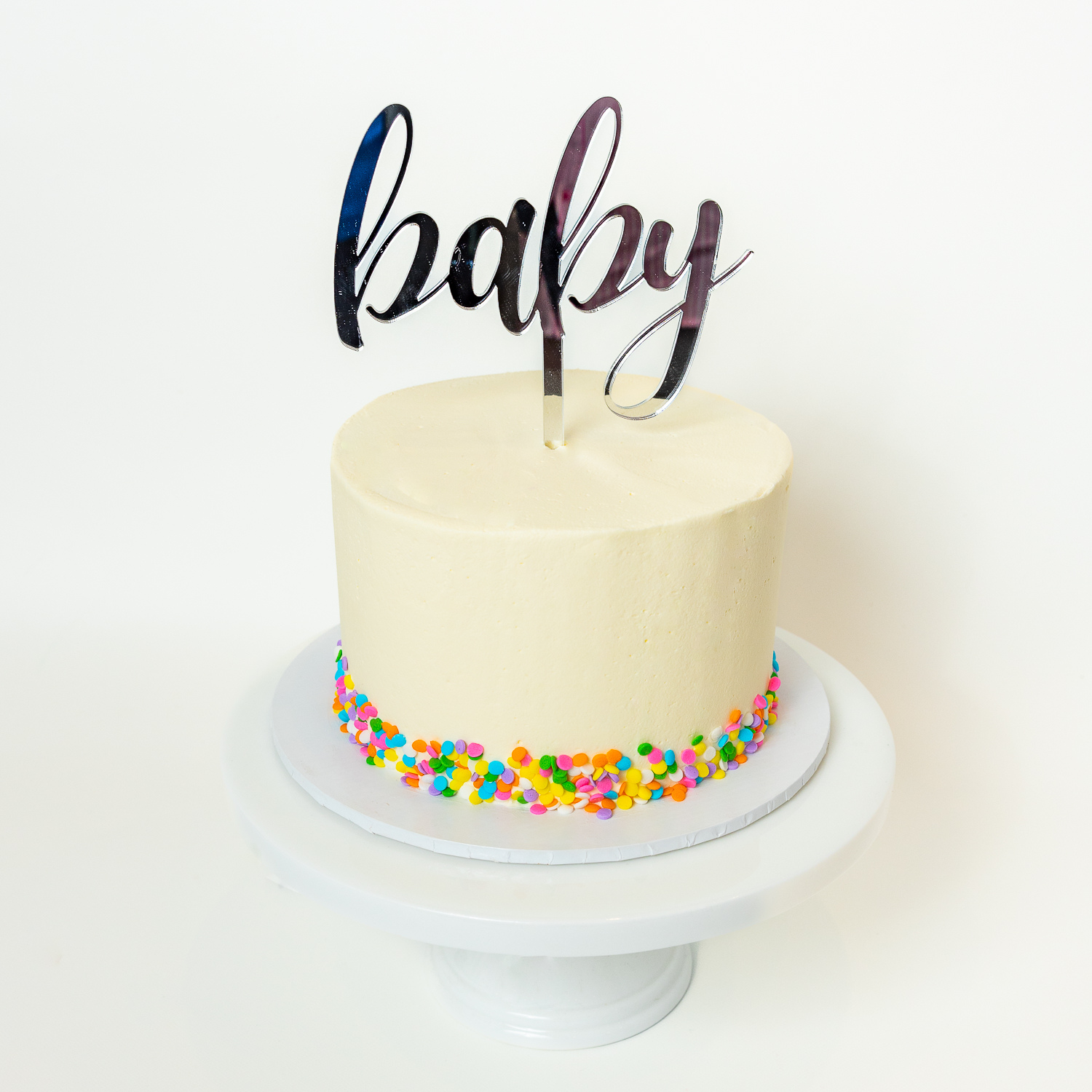 Silver Mirror BABY Cake Topper